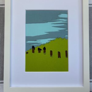 5x7 Handmade Crow Artwork - Matted Layered Papercraft - Murder on the Hillside