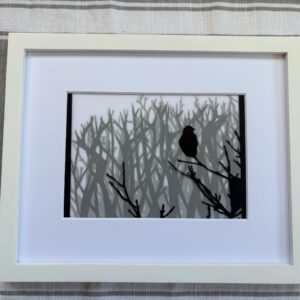 5x7 Handmade Crow Art - Matted Layered Papercraft - Shadowed
